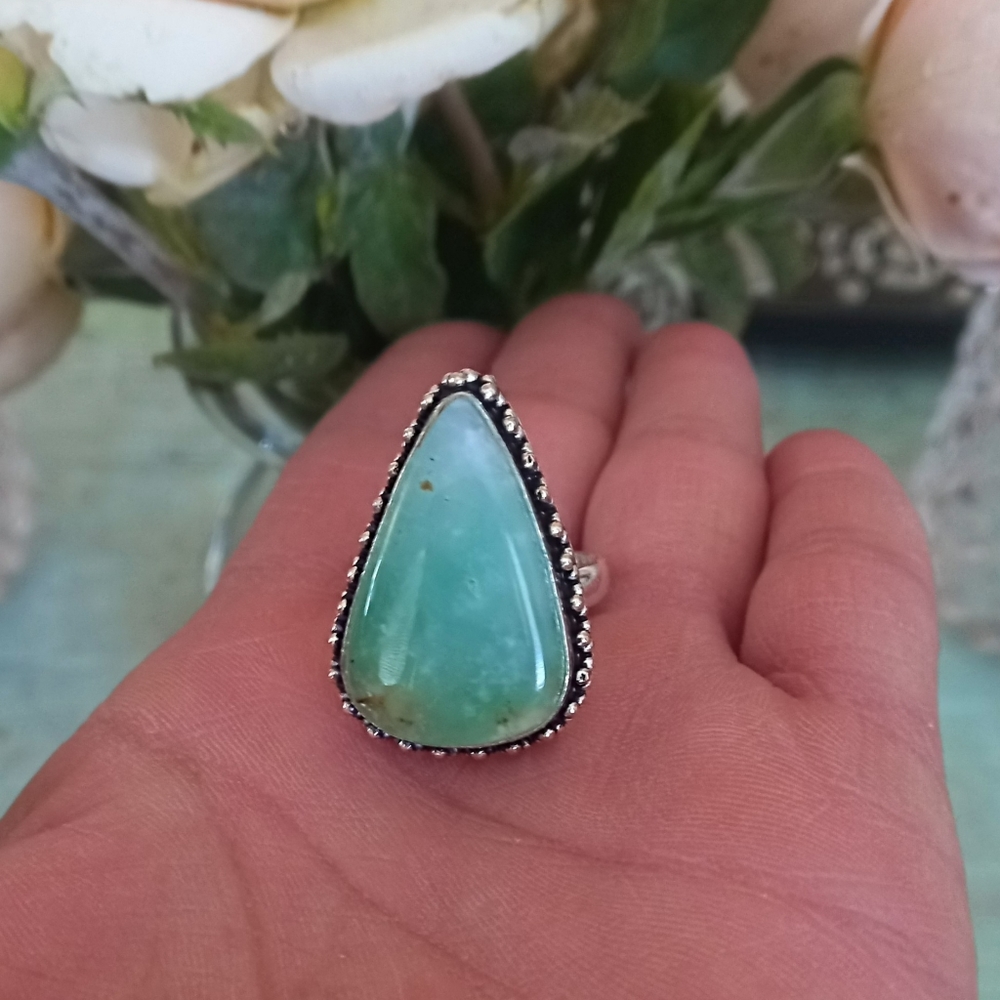 Sterling Silver Teardrop Turquoise Ring - Aqua Green